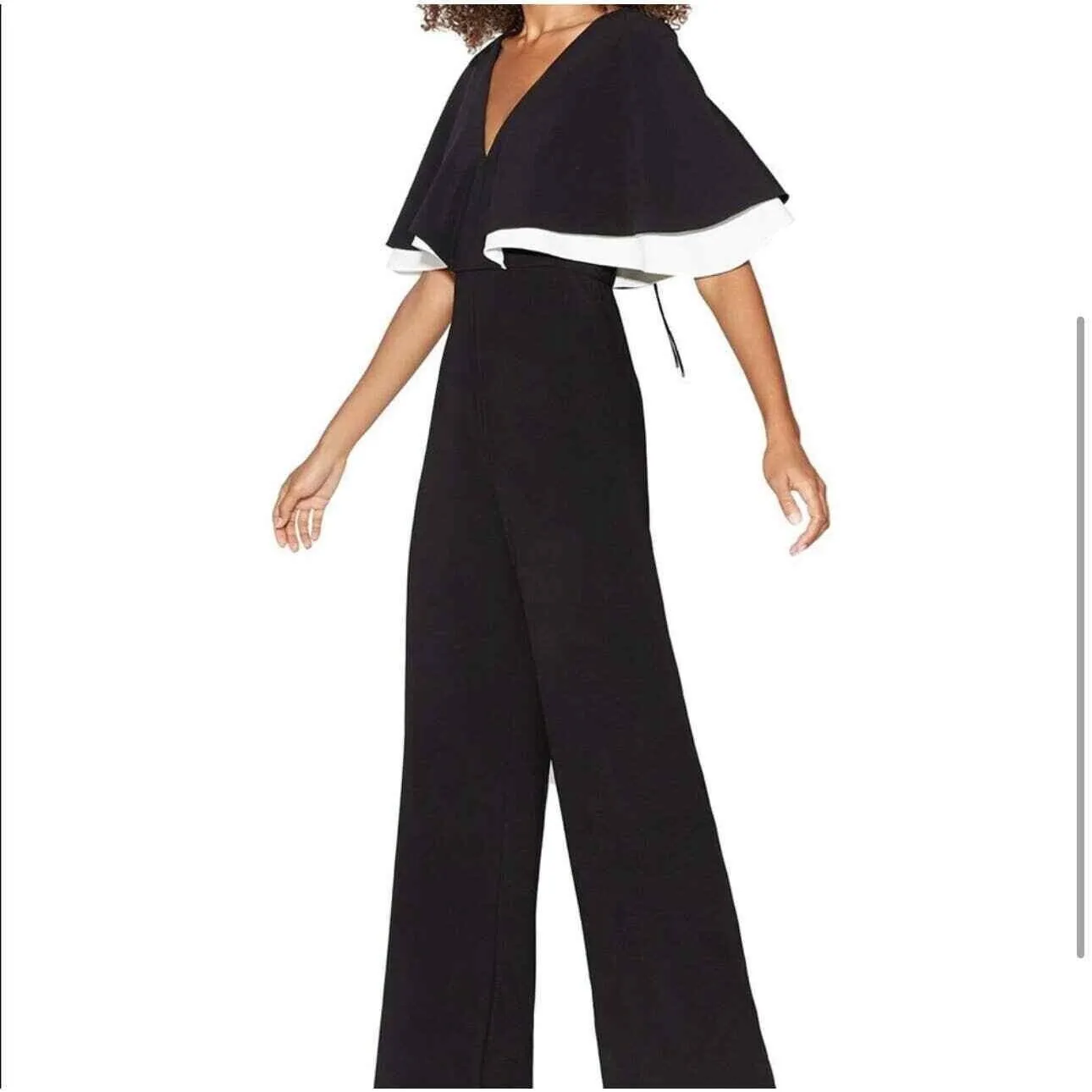 Cape Overlay Jumpsuit US 12 Black White Romper Wide Leg