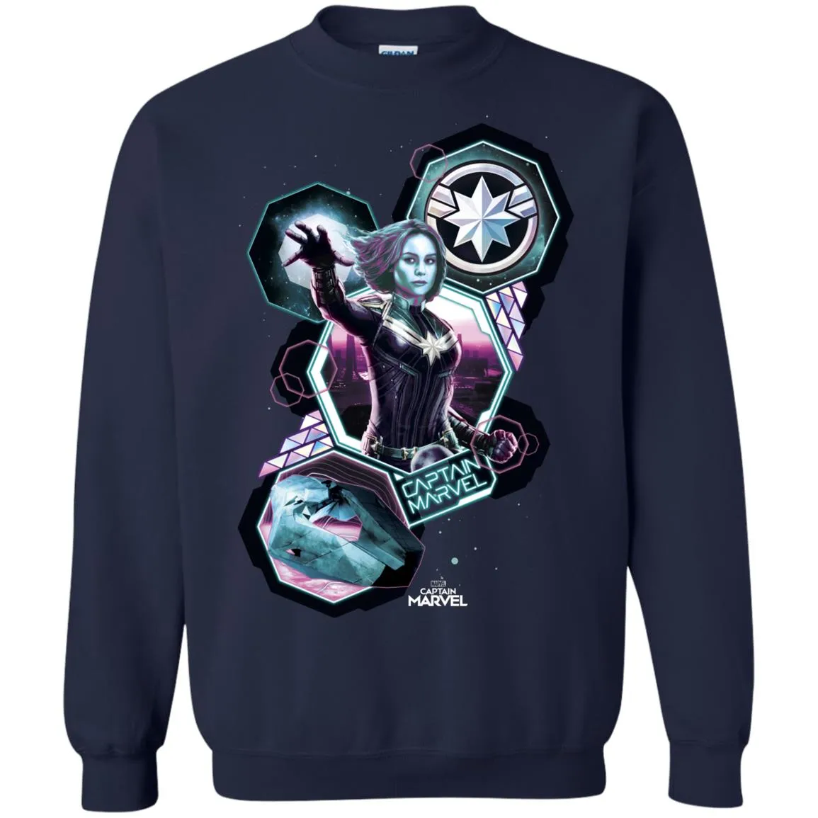 Captain Marvel Space Shapes Portrait Crewneck Pullover Sweatshirt