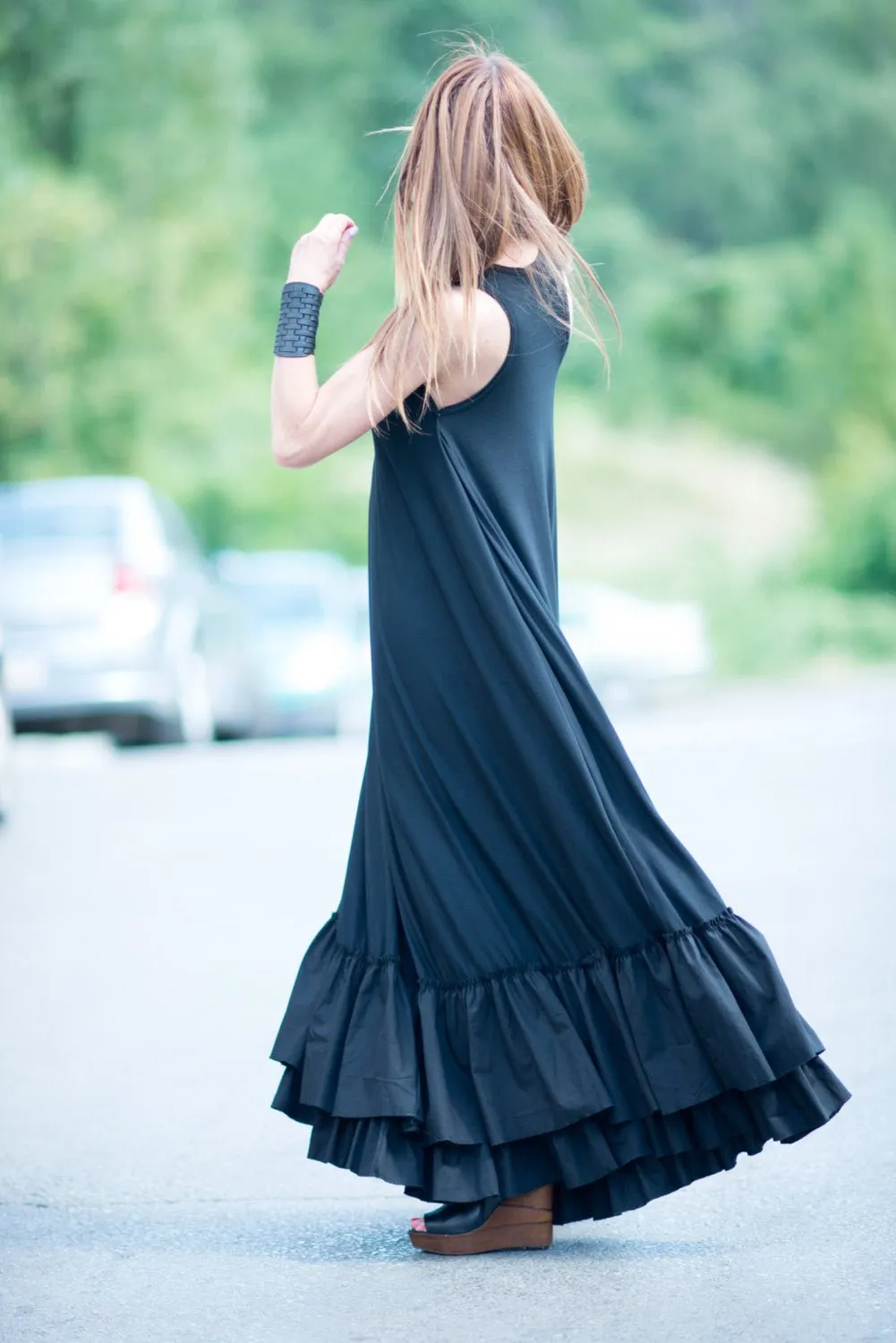 CARMEN Black Cotton Maxi Dress
