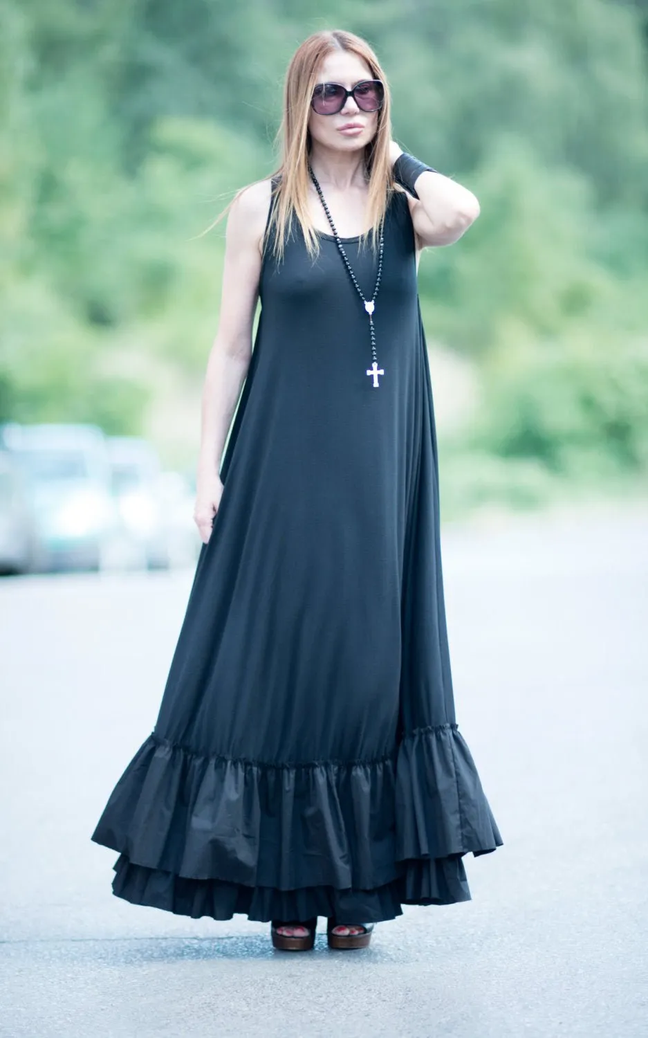 CARMEN Black Cotton Maxi Dress