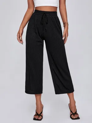 Casual Plain Knot High Waist Capris Women Pants