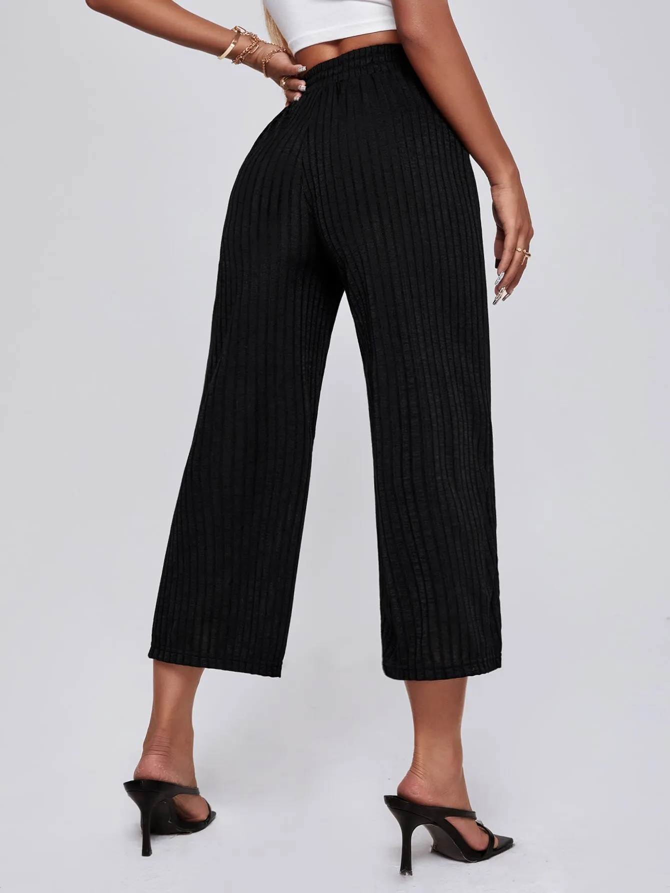Casual Plain Knot High Waist Capris Women Pants