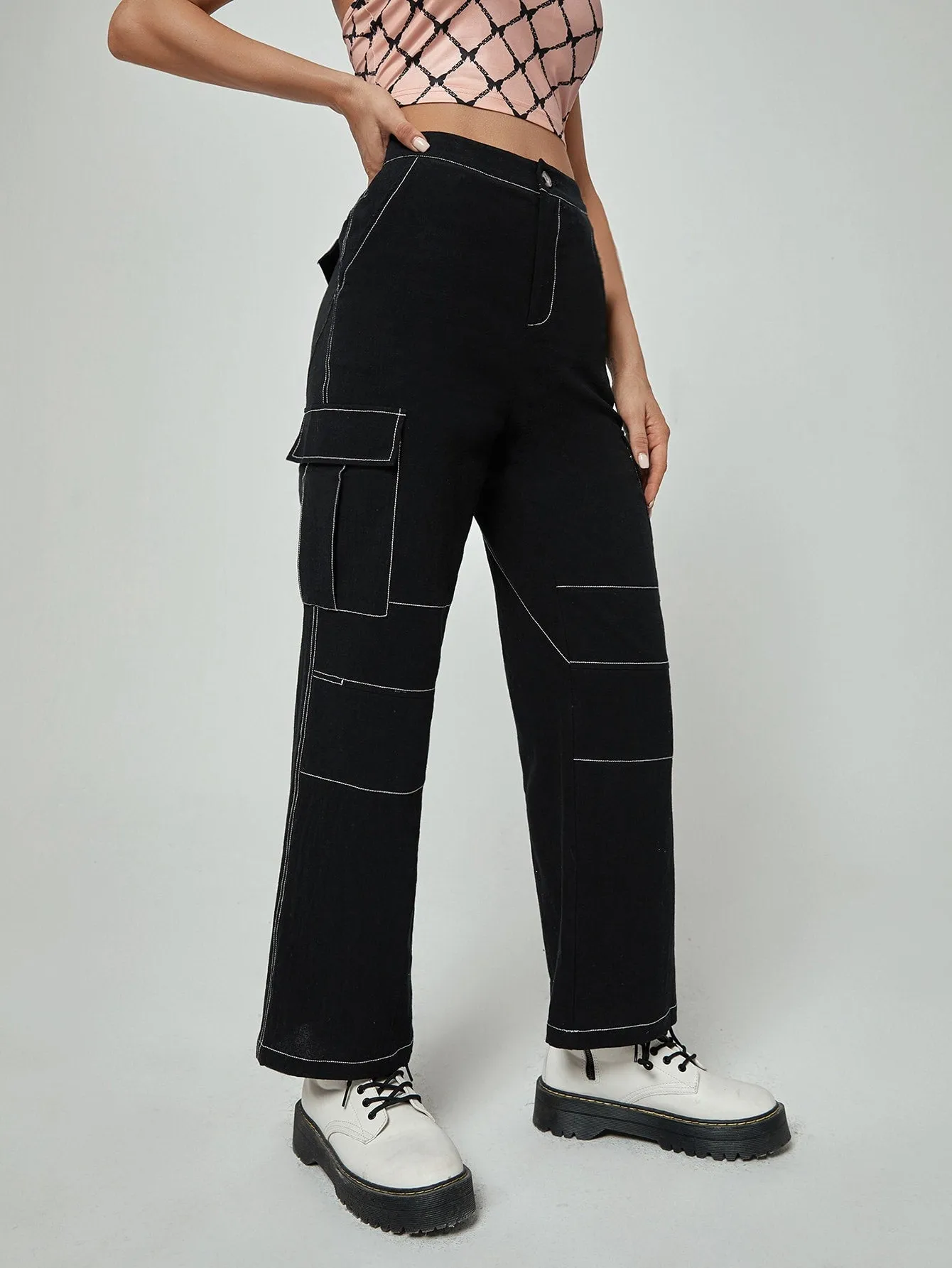 Casual Pocket High Waist Long Women Pants