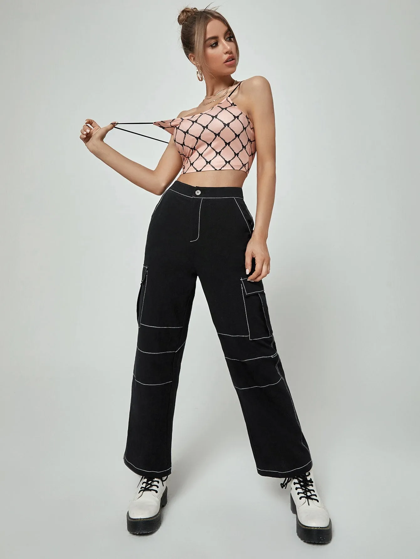 Casual Pocket High Waist Long Women Pants
