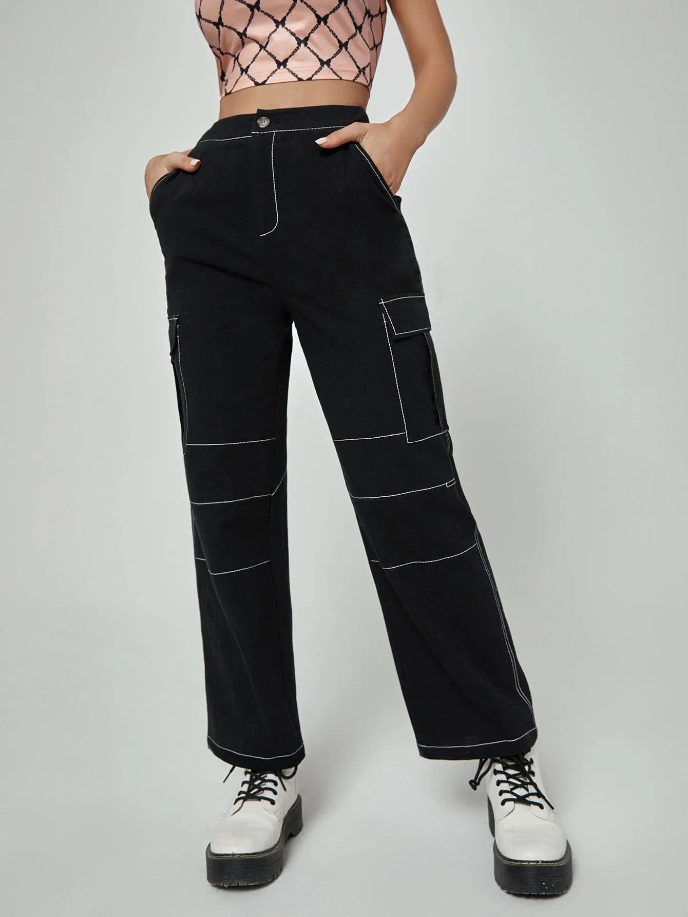 Casual Pocket High Waist Long Women Pants