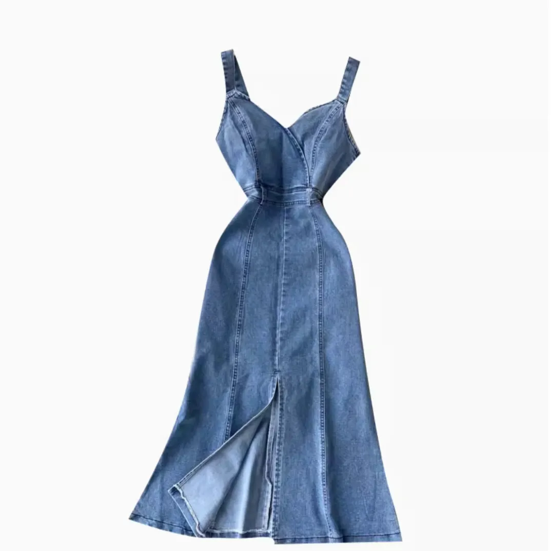 Chic Waist-slimming Denim Slip Dress