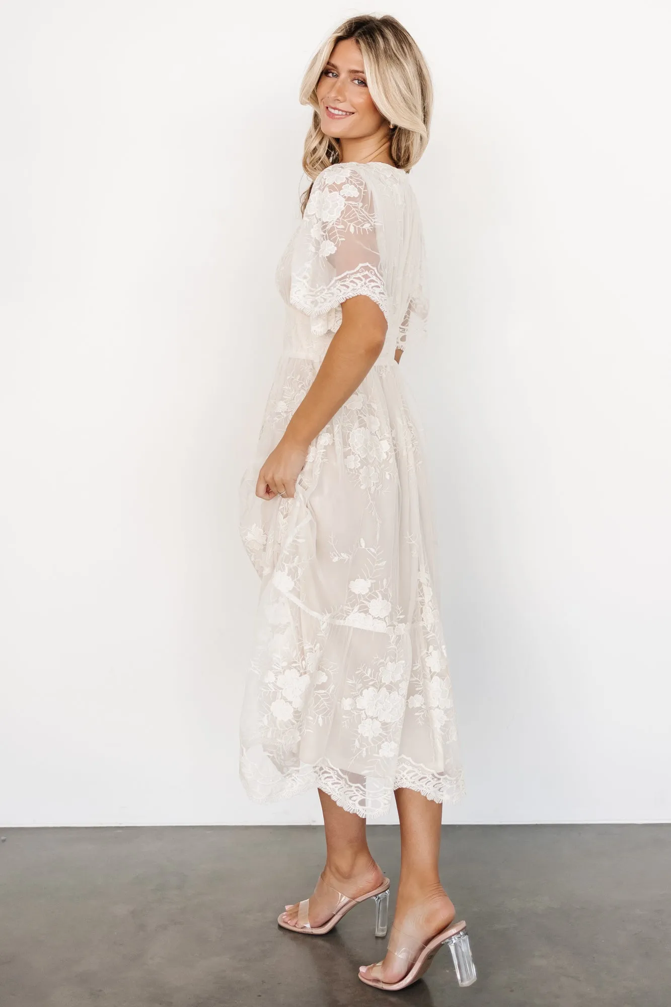 Clarisa Lace Midi Dress | Vintage Cream