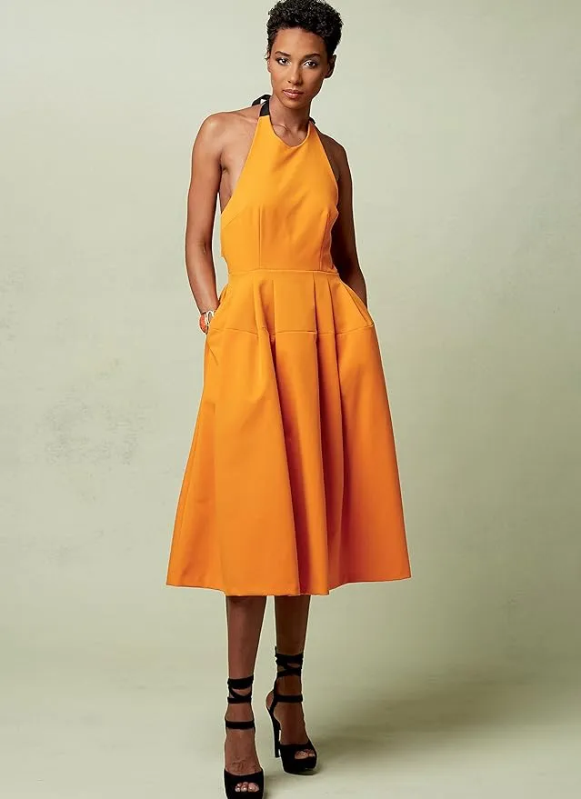 CLEARANCE • VOGUE PATTERN  MISSES' LINED PLEATED HALTER DRESS WITH NECK TIE 1546
