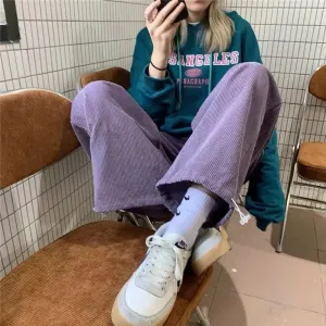 Color Solid Baggy Wide Leg Corduroy Pants