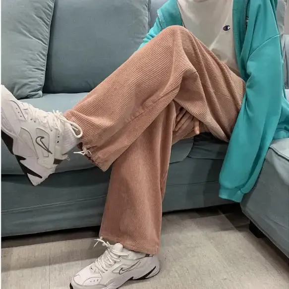 Color Solid Baggy Wide Leg Corduroy Pants
