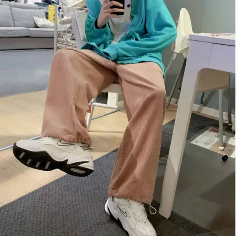 Color Solid Baggy Wide Leg Corduroy Pants
