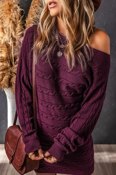 Comfort Drop Shoulder Sweater Cable Knit Dress