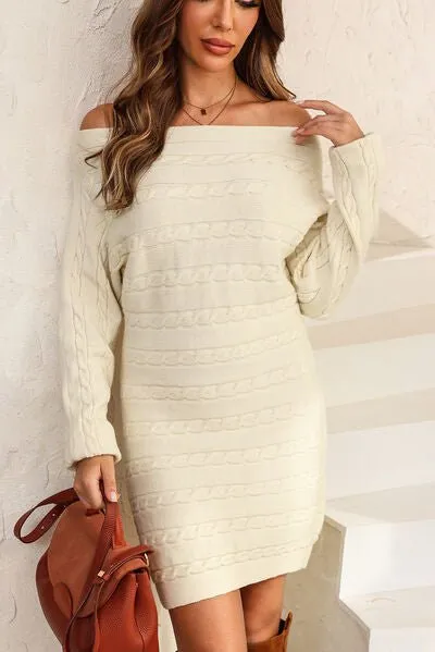 Comfort Drop Shoulder Sweater Cable Knit Dress