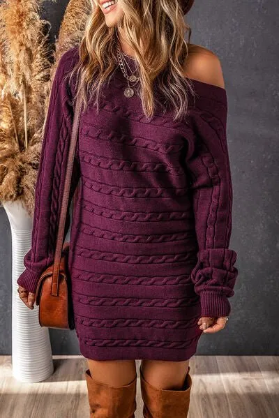 Comfort Drop Shoulder Sweater Cable Knit Dress