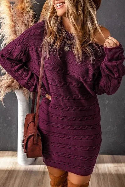 Comfort Drop Shoulder Sweater Cable Knit Dress