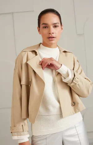 Cropped trench coat with long sleeves and shoulder details