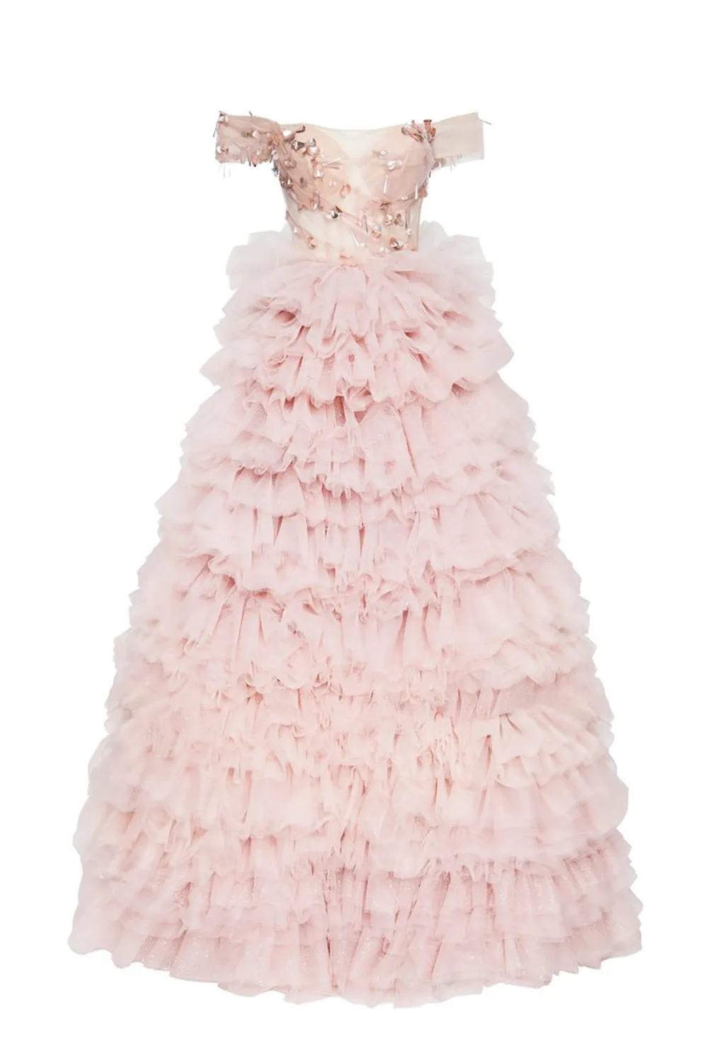 Crystal Beading Off the Shoulder Women's Ruffle Party Dress