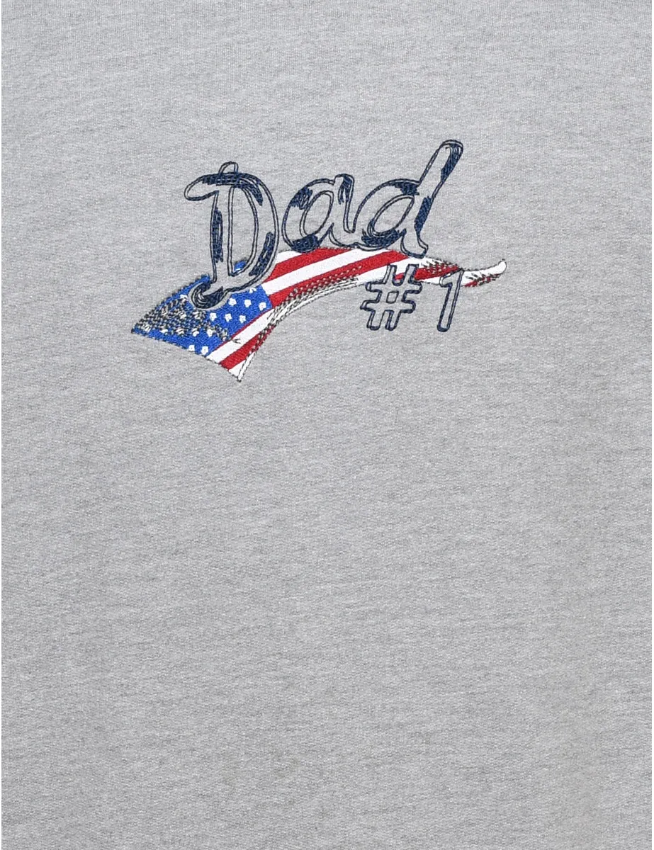 Dad Design Grey Round-Neck Embroidered Sweatshirt - L