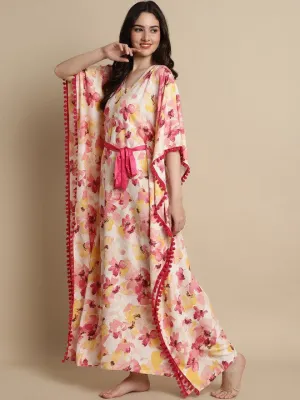 Designer Indian Floral Printed Kaftan Maxi Dress For Women
