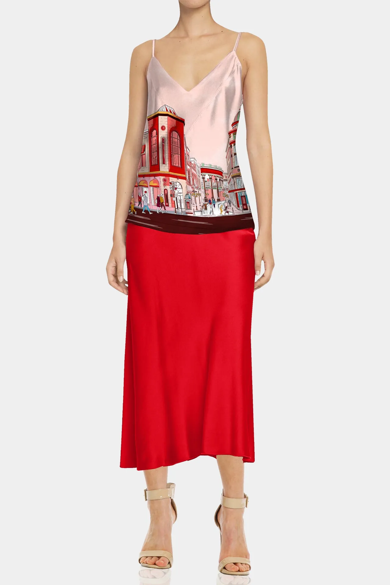 Designer Red Skirt Womens Midi