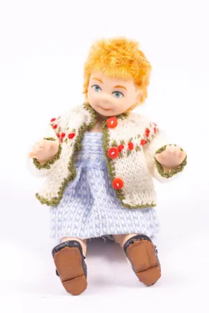 Dollhouse Miniature ~ Little Girl Doll in Beautiful Handmade Sweater