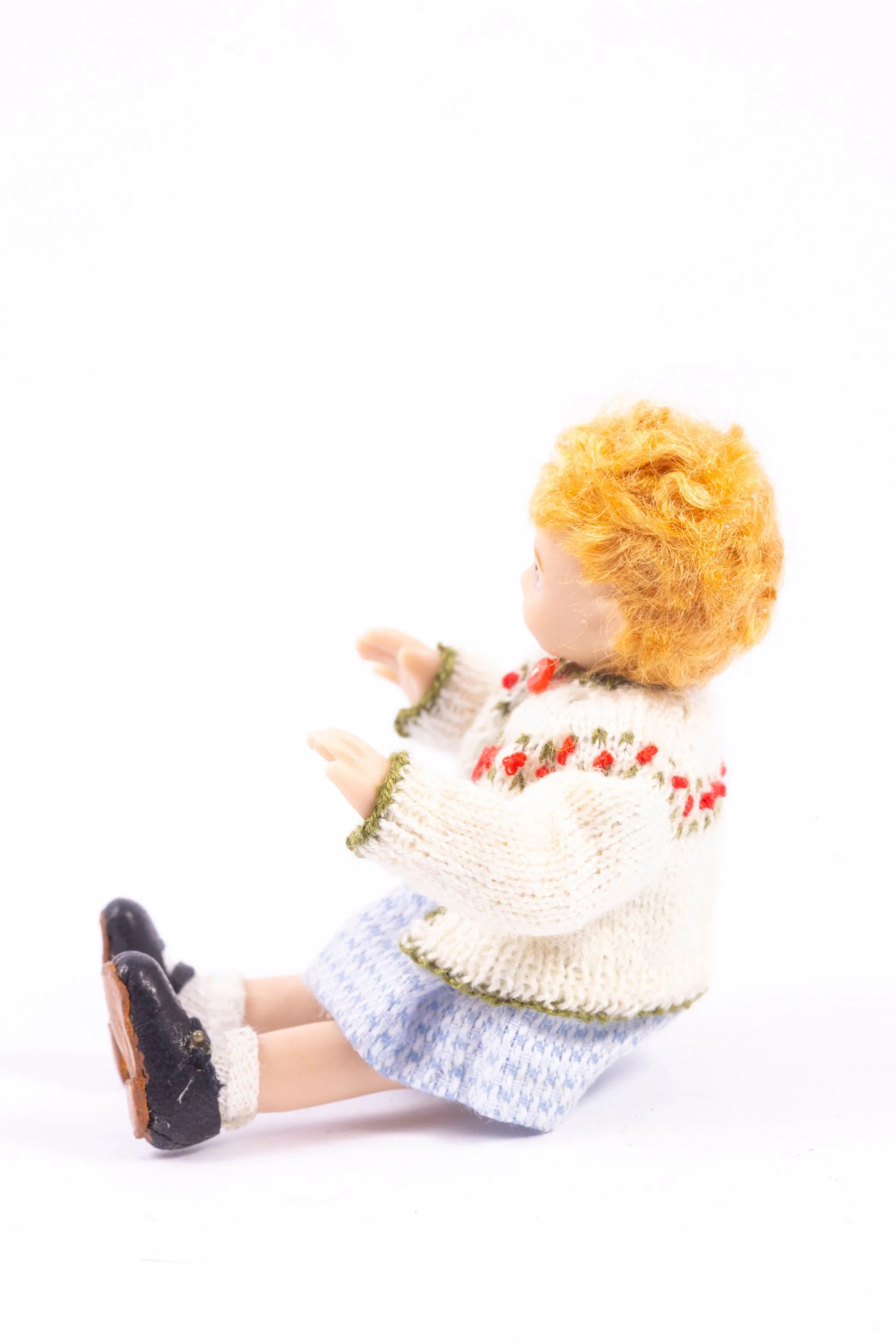 Dollhouse Miniature ~ Little Girl Doll in Beautiful Handmade Sweater