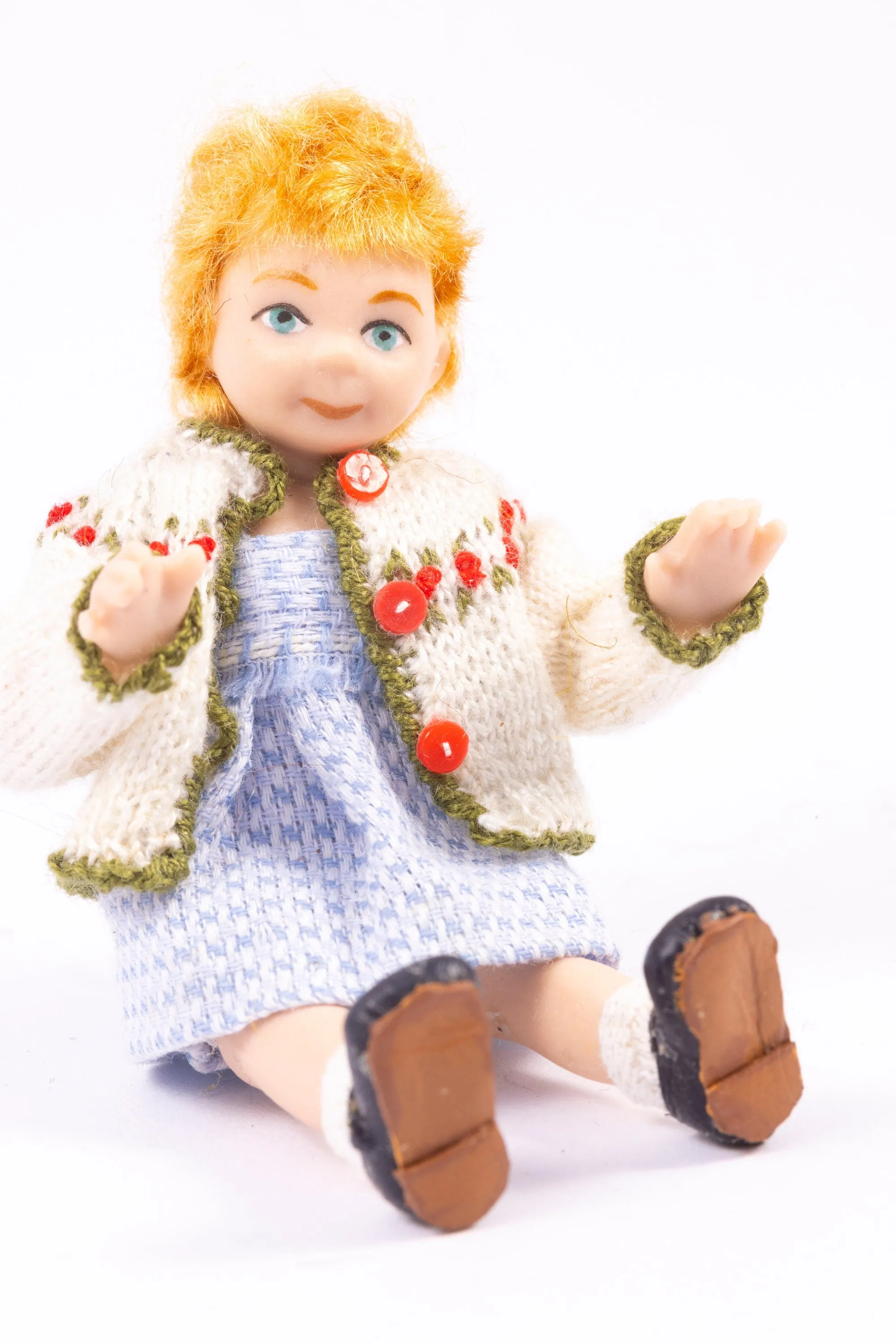 Dollhouse Miniature ~ Little Girl Doll in Beautiful Handmade Sweater