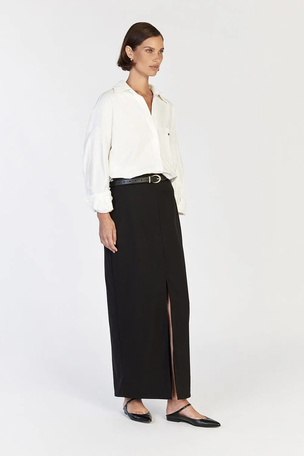DREW BLACK SPLIT MIDI SKIRT