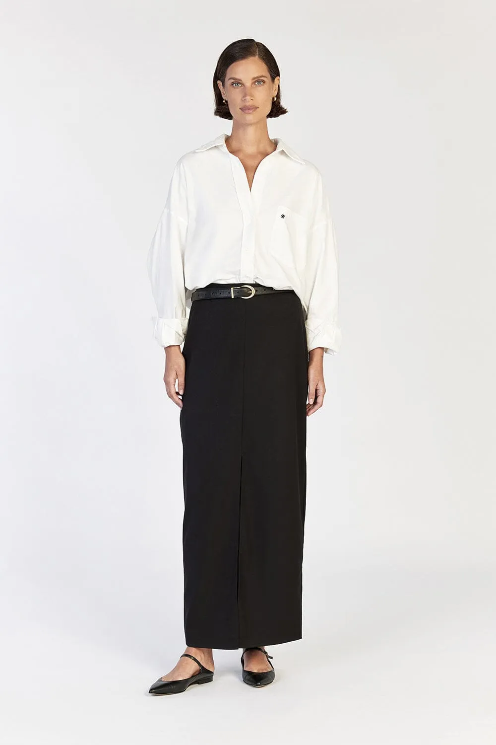 DREW BLACK SPLIT MIDI SKIRT