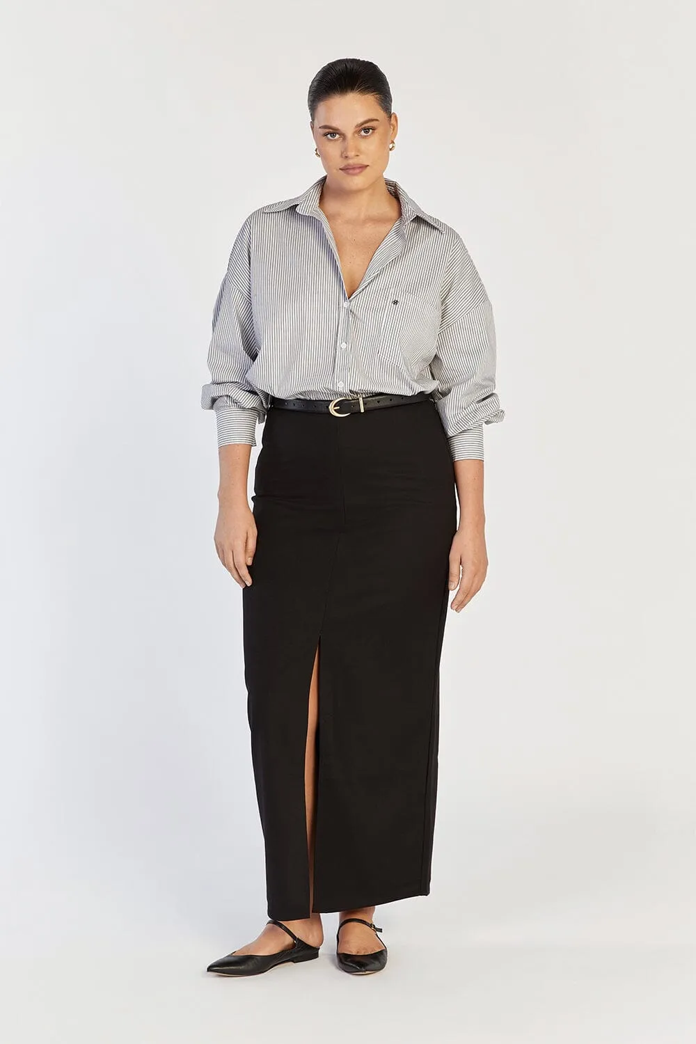 DREW BLACK SPLIT MIDI SKIRT