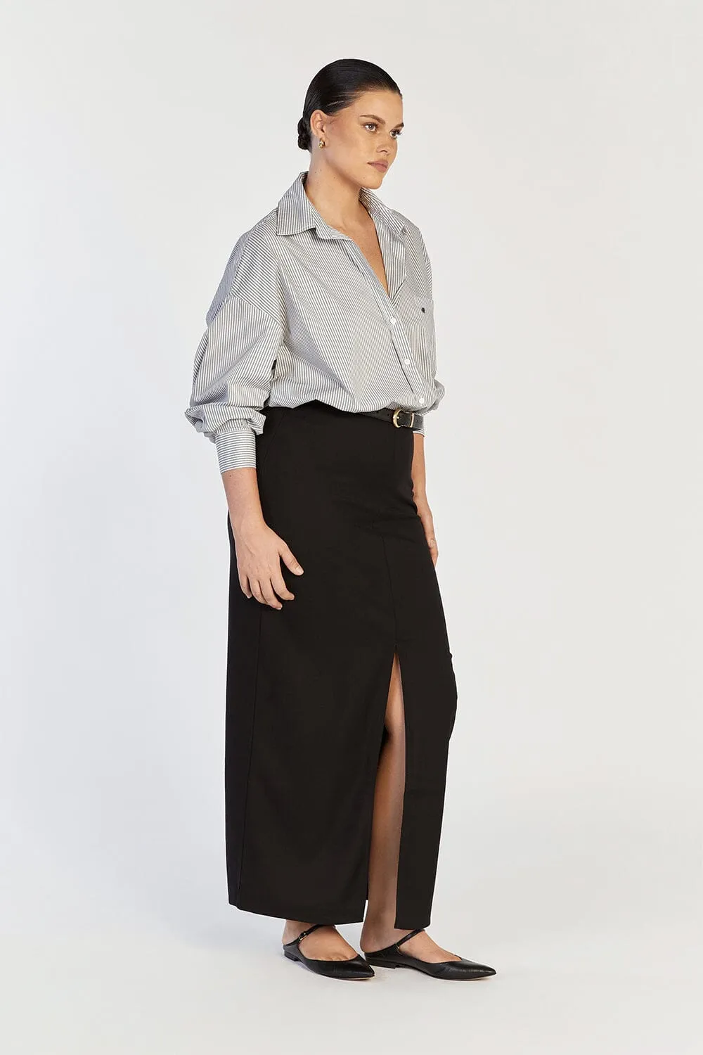 DREW BLACK SPLIT MIDI SKIRT