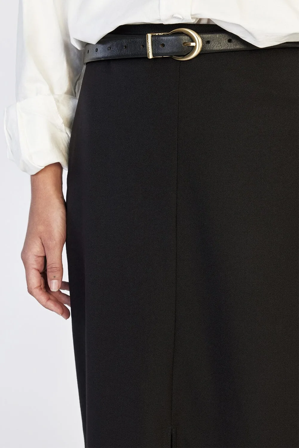 DREW BLACK SPLIT MIDI SKIRT