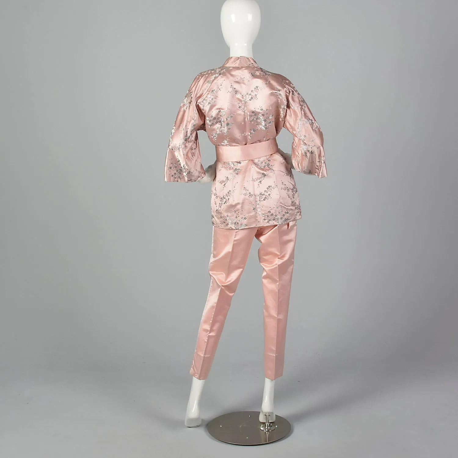 Dynasty 1960s Pink Silk Wrap Jacket and Cigarette Pant Set