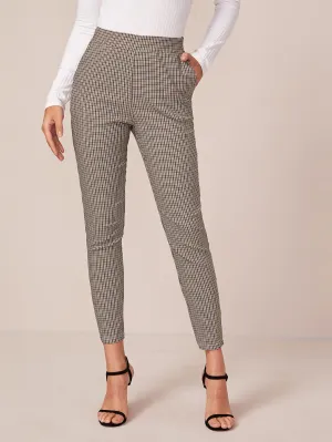 Elegant Plaid Pocket High Waist Cropped Women Pants