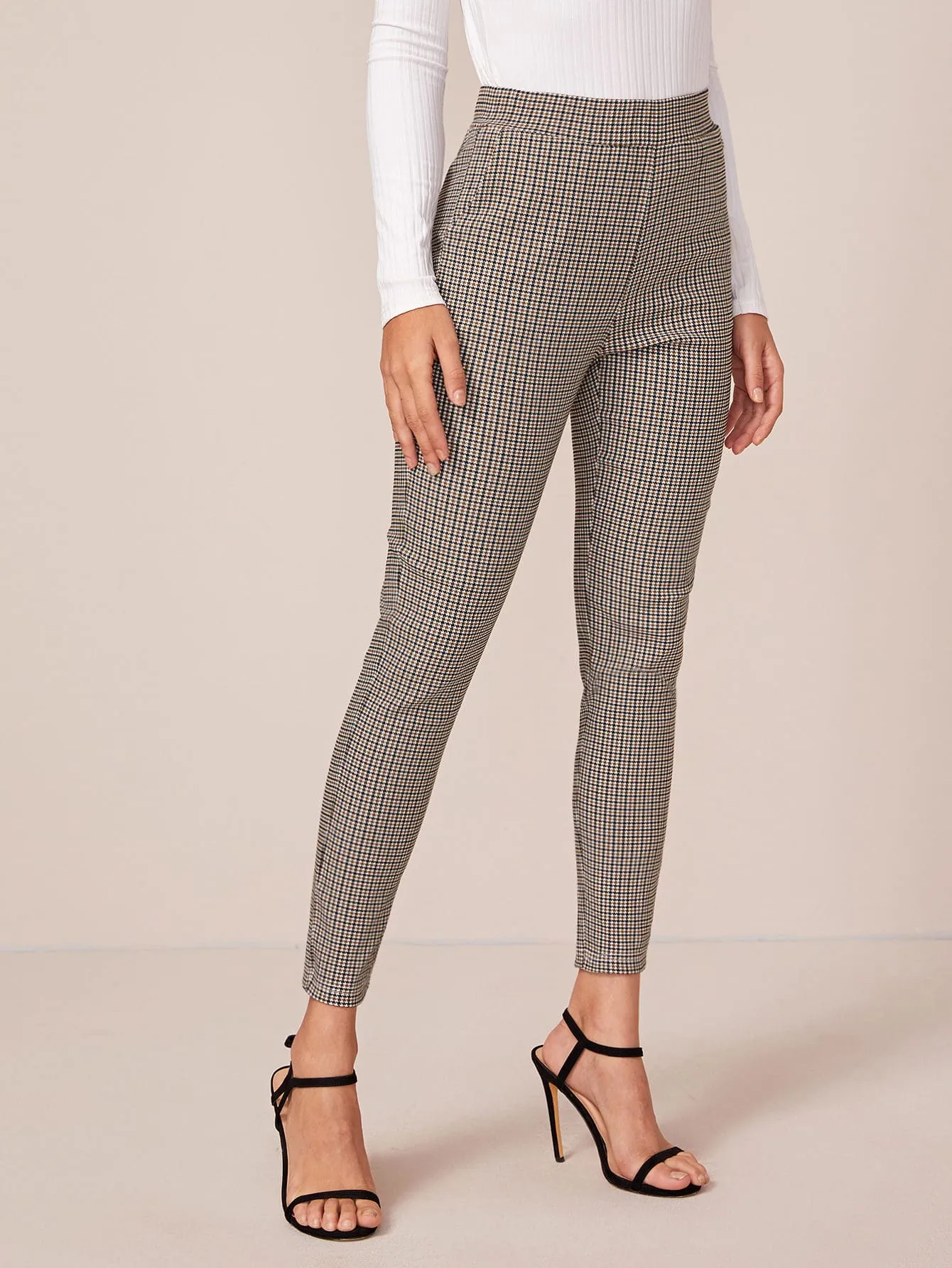 Elegant Plaid Pocket High Waist Cropped Women Pants