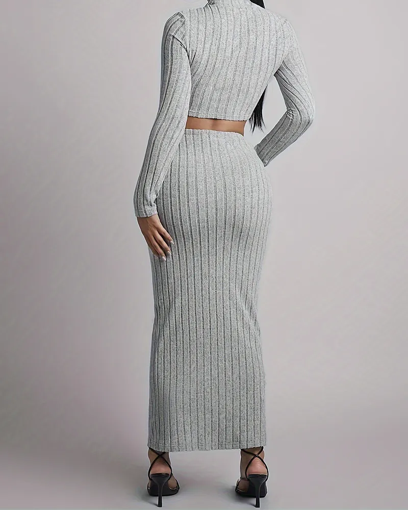 Embellished Collared Top Skirt Suit