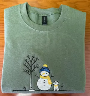 Embroidered Christmas Sweatshirt - Snowman and Dog Design, ESB002