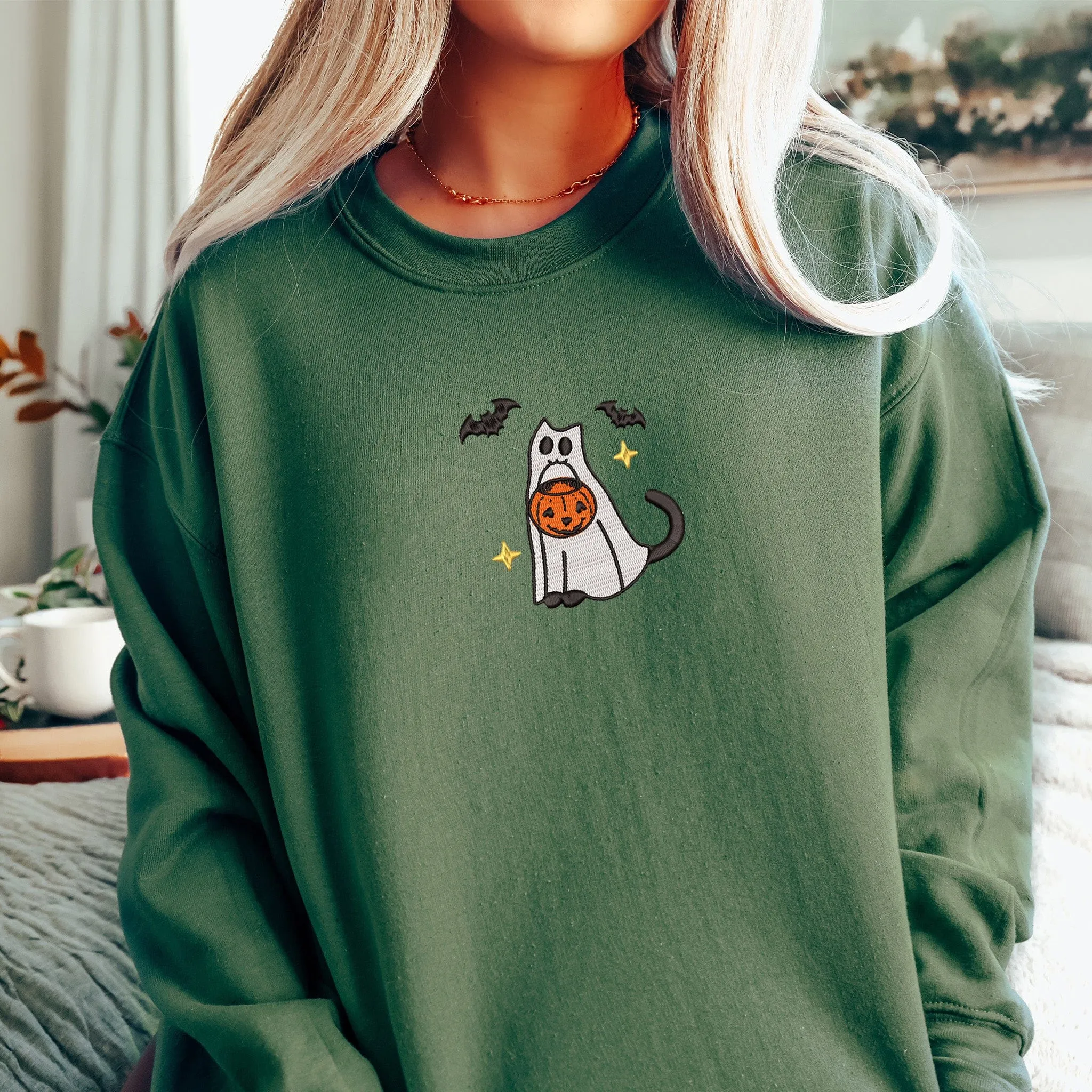 Embroidery  Spooky Cats Halloween Sweatshirt, ES0011
