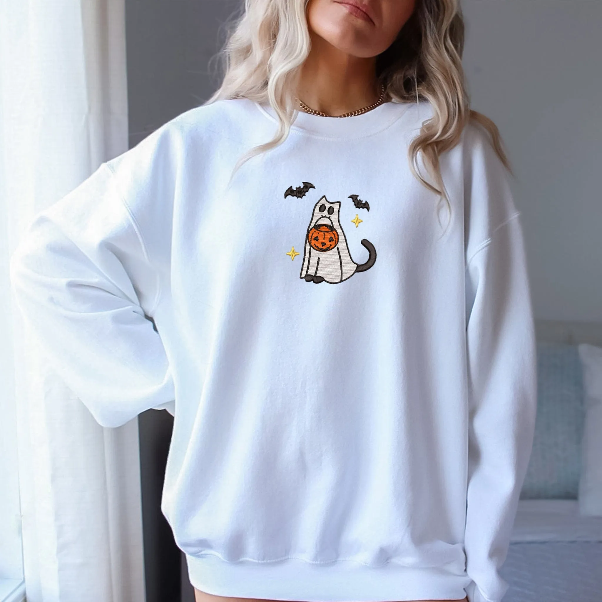 Embroidery  Spooky Cats Halloween Sweatshirt, ES0011