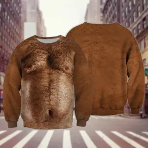 Fanient Men Hairy Chest 3D Sweatshirt Print Funny Crewneck Graphics Pattern Short Sleeve