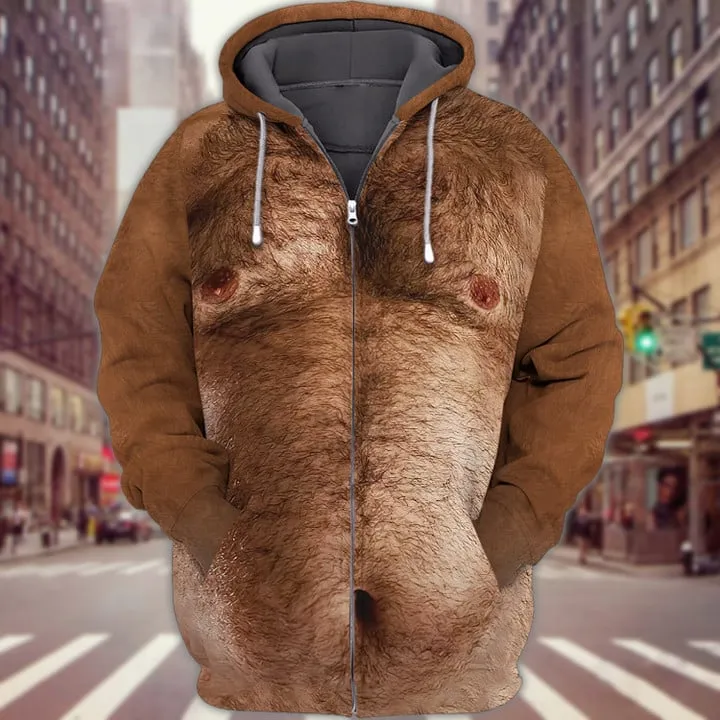 Fanient Men Hairy Chest 3D Sweatshirt Print Funny Crewneck Graphics Pattern Short Sleeve