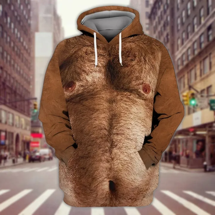 Fanient Men Hairy Chest 3D Sweatshirt Print Funny Crewneck Graphics Pattern Short Sleeve