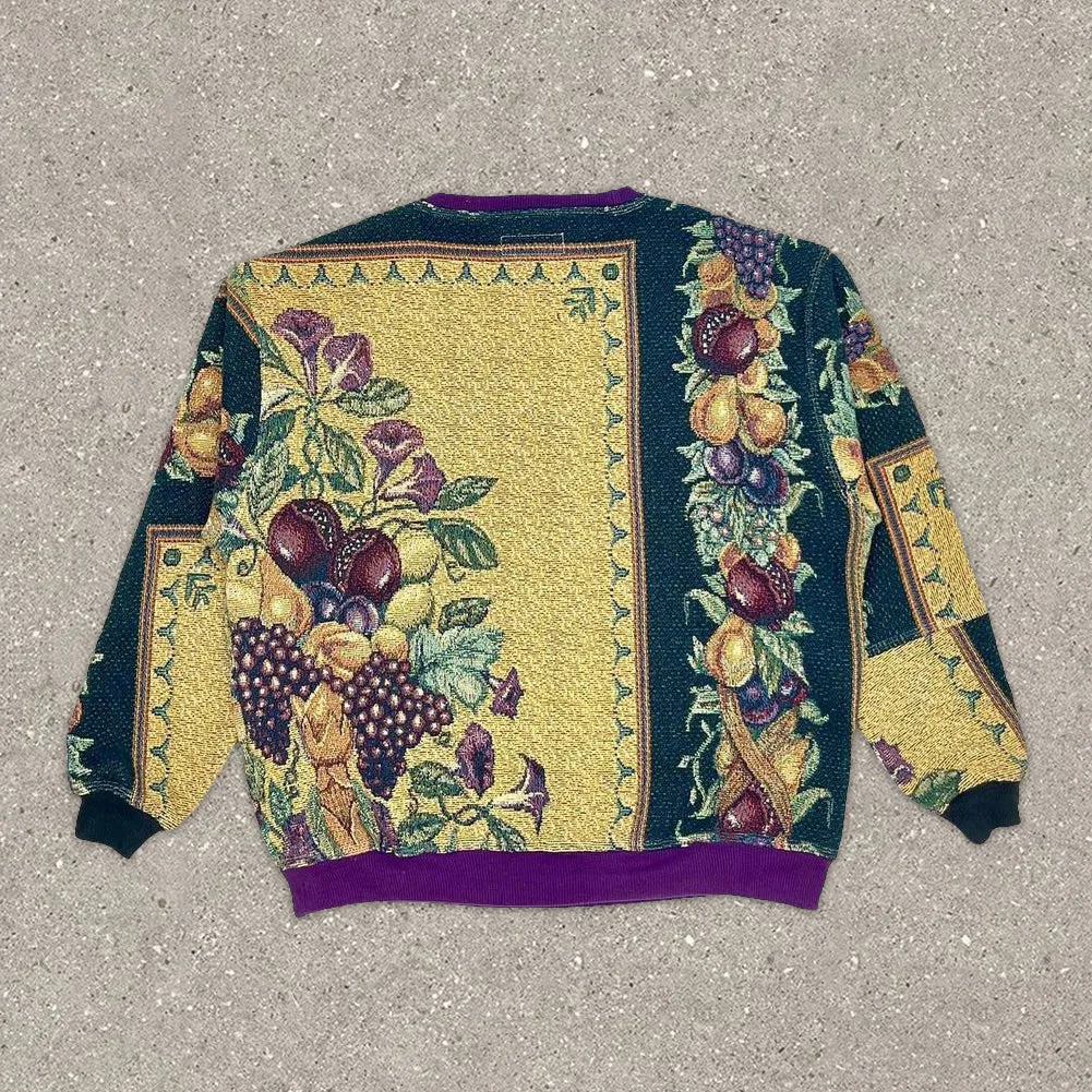Fashion Vintage Print Crew Neck Long Sleeve Sweatshirt