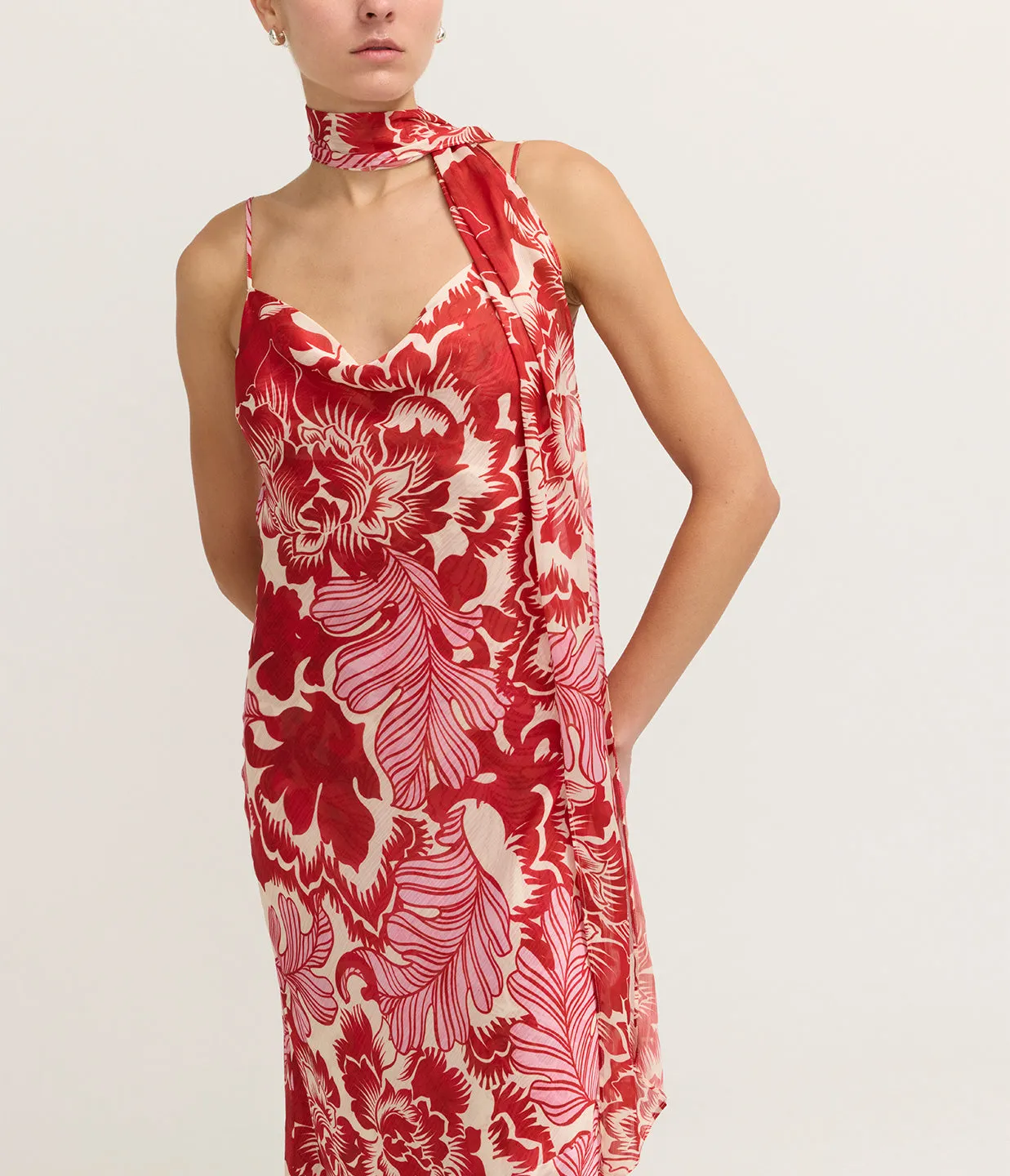 Florencia Midi Dress in Scarlet Garden
