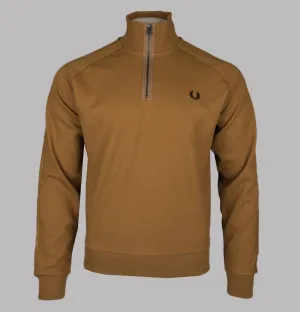 Fred Perry Half Zip Taped Track Jacket Dark Caramel