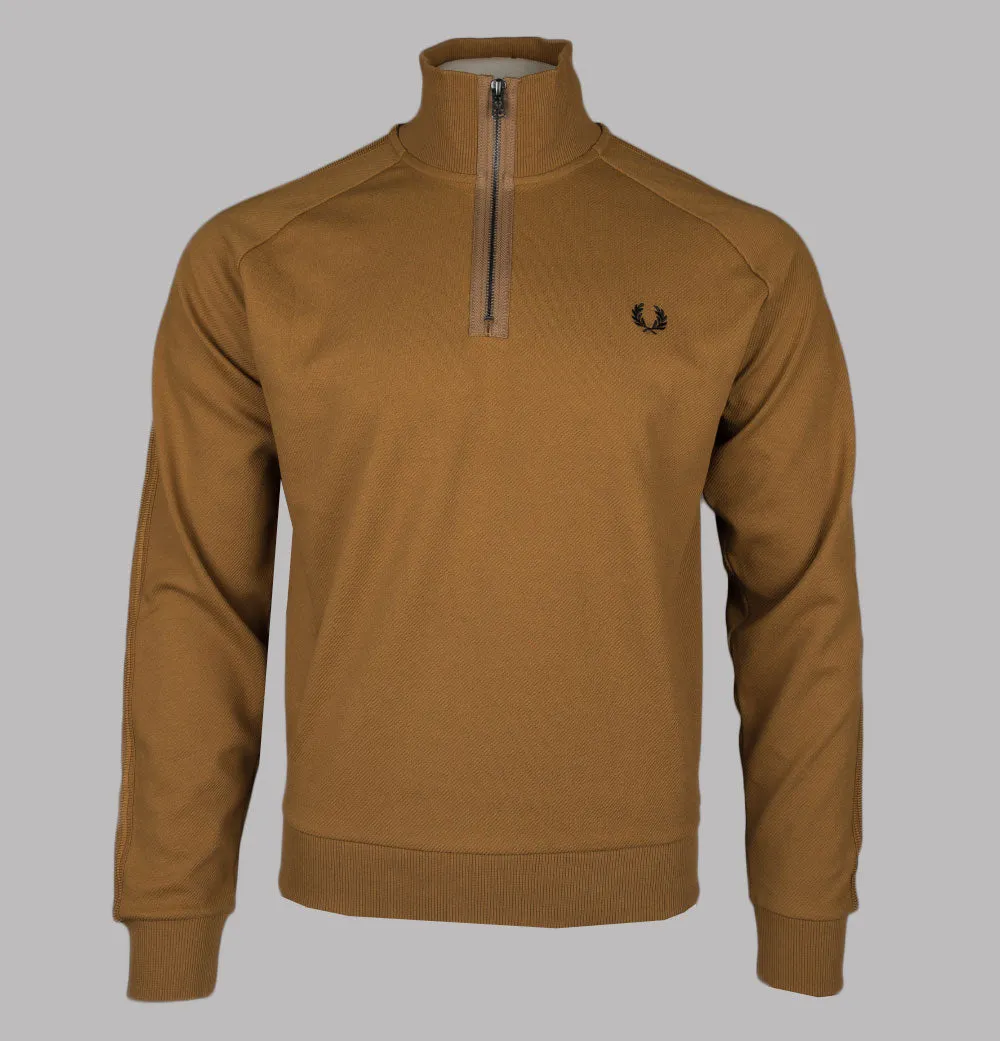Fred Perry Half Zip Taped Track Jacket Dark Caramel