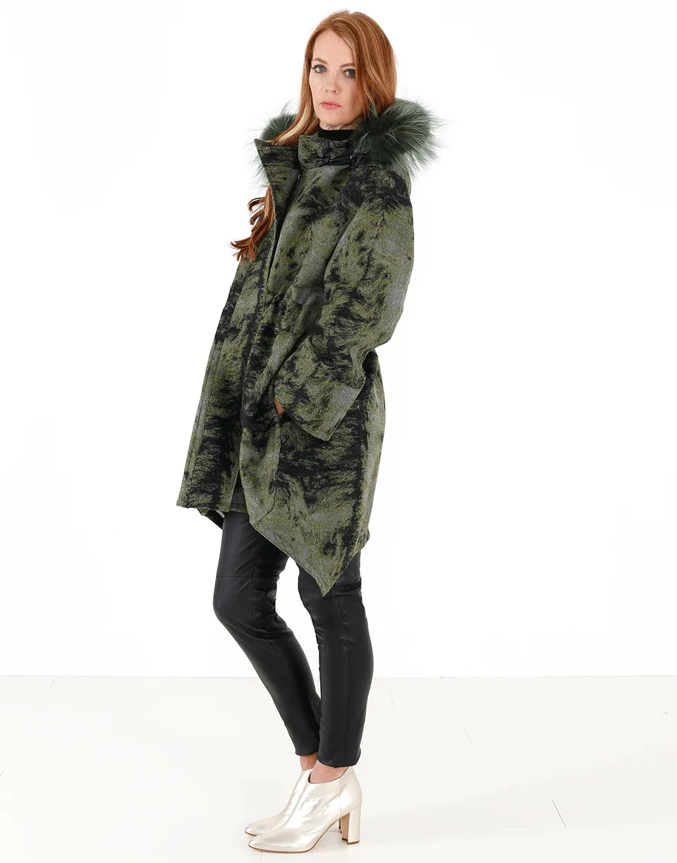Fur Trim Hooded Illusion Coat