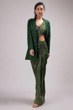 Fusion Style Jacket Drape Pant Saree Set