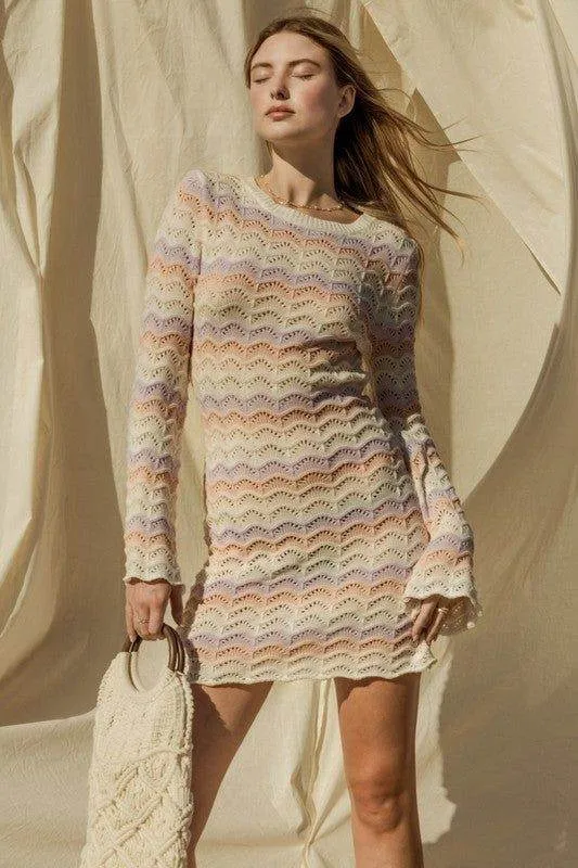 Gilli Round Neck Bell Sleeve Sweater Dress