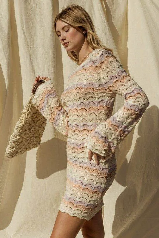 Gilli Round Neck Bell Sleeve Sweater Dress